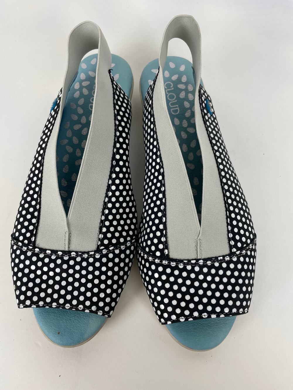Cloud Footwear Colette Polka Dot Slingback Sandals Peep Toe Comfort Sz37 US6.5-7